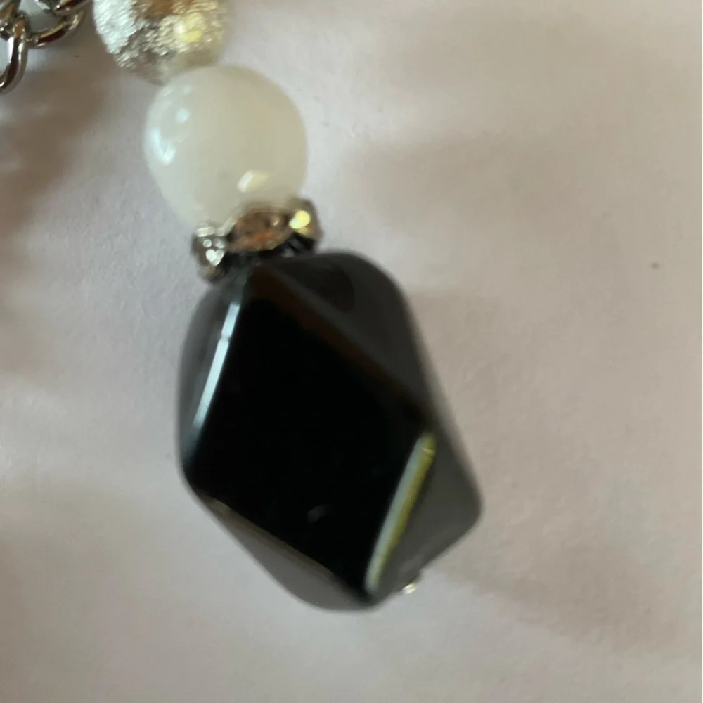 Hand Crafted Purse Charm Keychain Beaded White Black Rhinestone 5